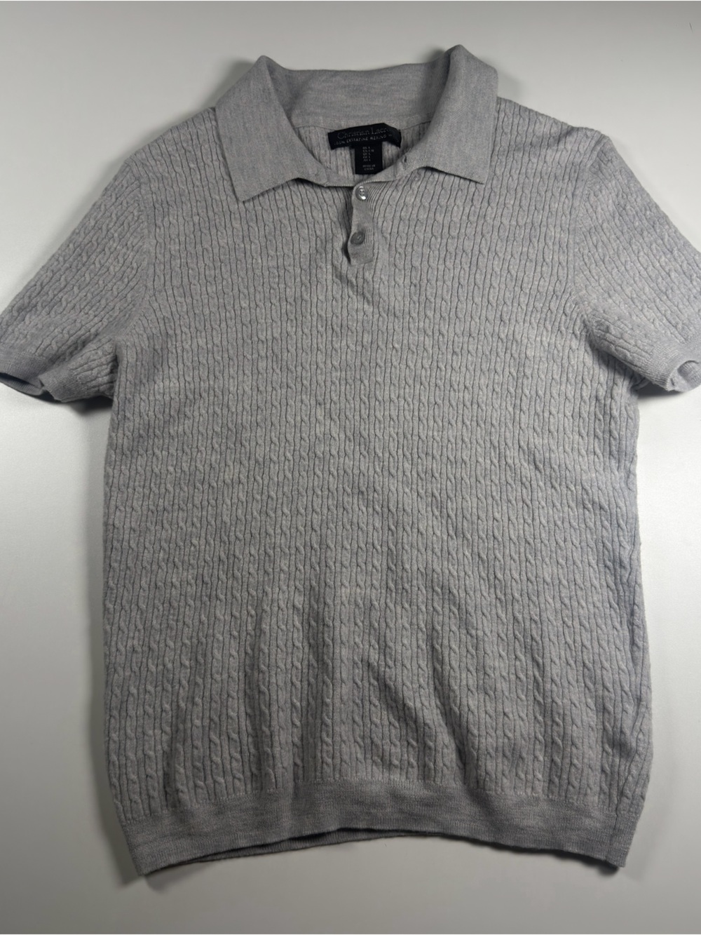 Christian Lacroix Gray Cable-Knit Polo 100% extra fine merino wool US L (FITS S)